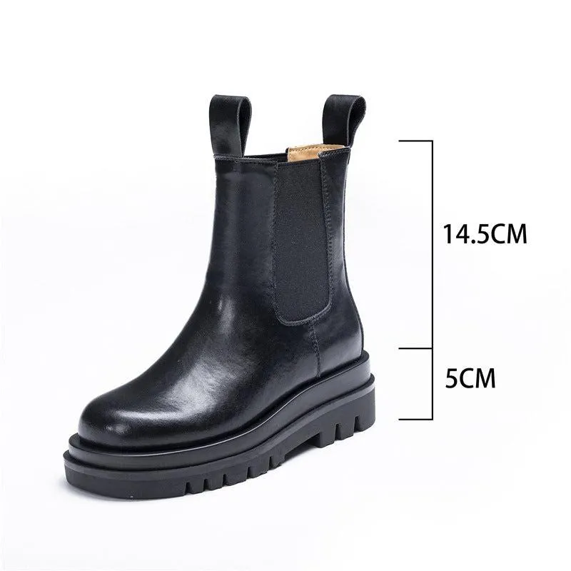 Women's Platform Chelsea Boots Elastic Black Chunky Boots